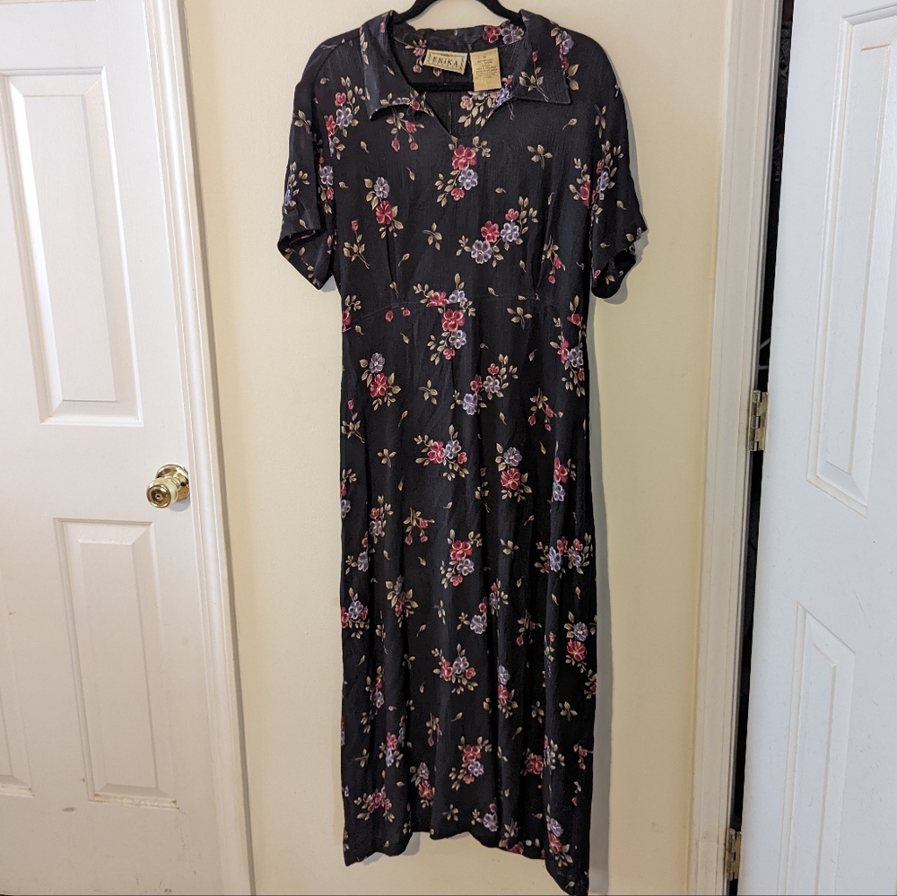 Vintage Black Floral Dress -- Erika